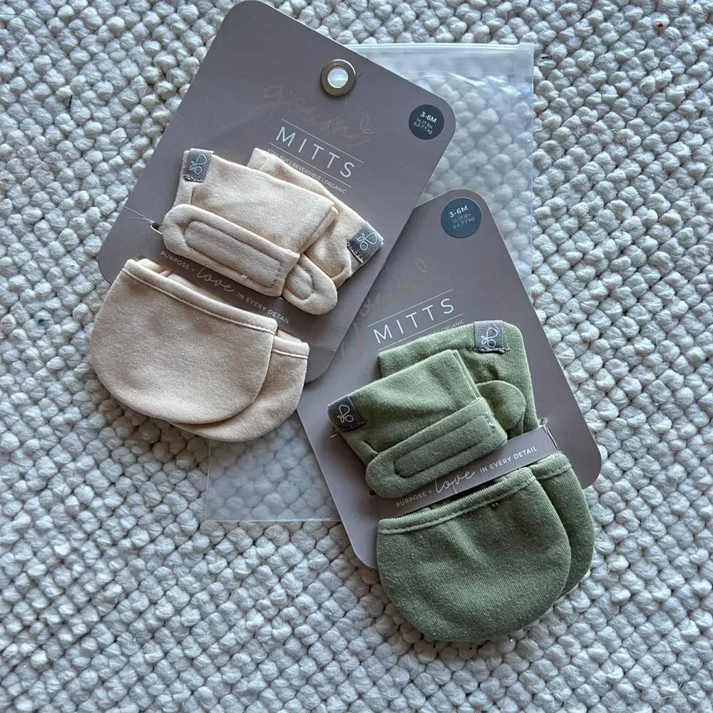 NWT Goumi Kids Baby Mitts Set Artichoke & Dune SZ 3-6mo Green Tan Bamboo Mittens